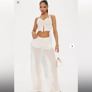 Fashion Nova Cream Crochet Wide Leg Pants